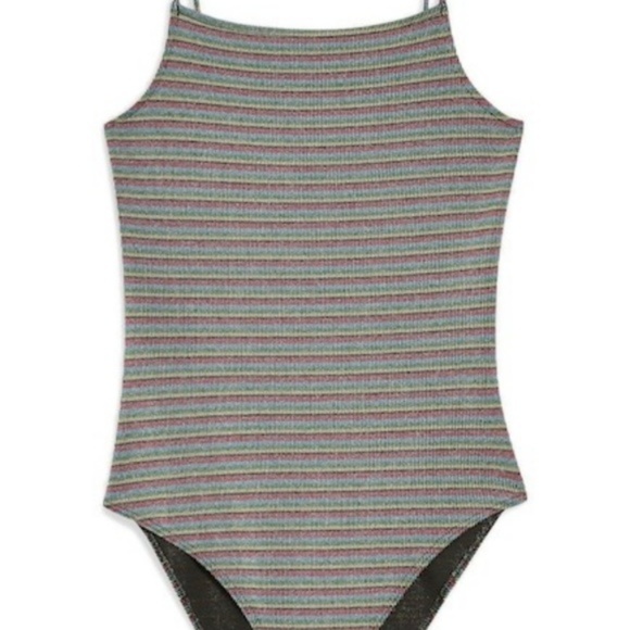 NWT Top Shop Metallic Stripe Bodysuit 12 - Picture 4 of 4